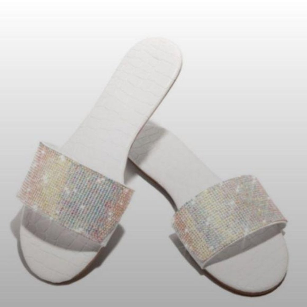 White Patent Embellished Slides - Picture 3 of 5